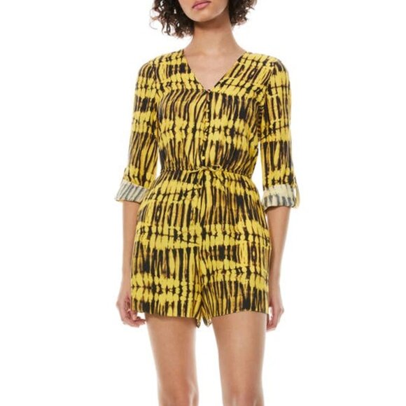 Alice + Olivia Pants - Alice + Olivia Winnie Button Front Roll Cuff Sun Drenched Romper Size 8 NWT